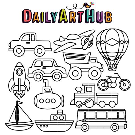 coloring book transportation clip art set daily art hub  clip
