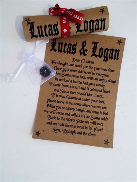 santas lost button personalised poem scroll  great christmas