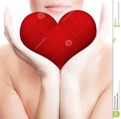 beautiful woman holding big red heart stock image image of hand model 36810905