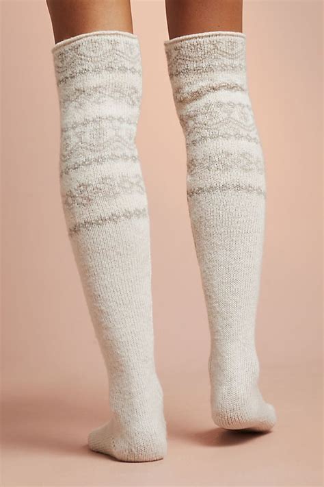 slide view 4 fair isle over the knee socks over the knee over the