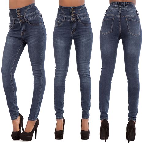 womens ladies sexy high waist blue skinny jeans stretch denim pants
