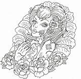 Skull Sugar Drawing Girl Zombie Coloring Pages Paintingvalley sketch template