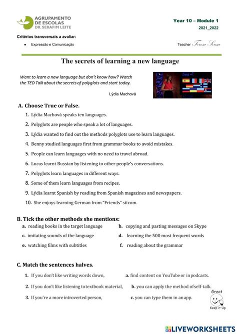 secrets  learning   language activity  worksheets