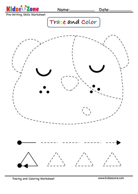 bear face cartoon trace  color worksheet kidzezone
