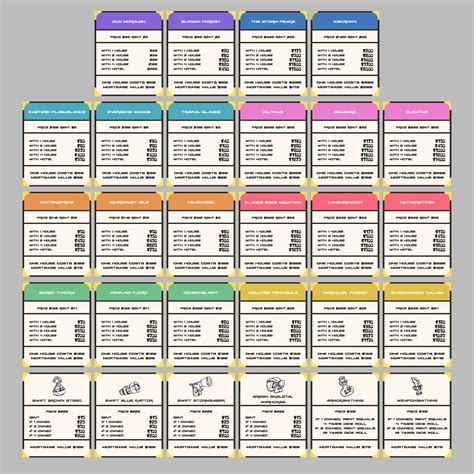 printable monopoly board  cards