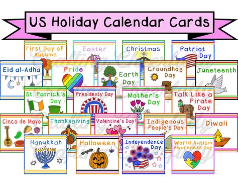 holiday calendar cards usa holidays observances  childrens