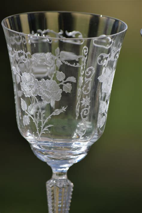 6 Vintage Etched Crystal Wine Glasses Set Of 6 Fostoria Midnight