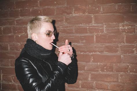 Lesbian Woman Lighting Cigarette By Alexey Kuzma Lesbian Smoking