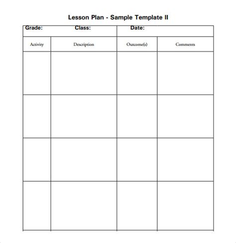 sample  lesson plan templates   ms word