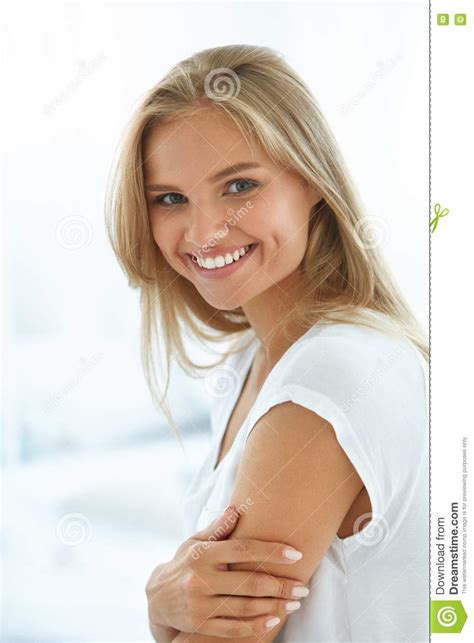 Portrait Beautiful Happy Woman With White Teeth Smiling Beauty Stock