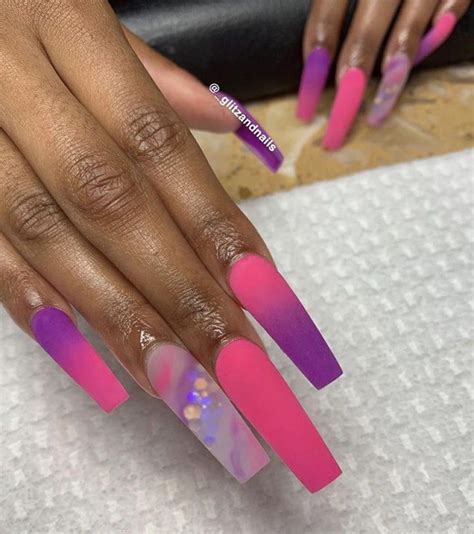 Pink Purple Acrylics Coffin Long Matte Ombré Acrylicnail Purple And