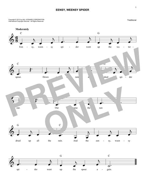 eensy weensy spider sheet  traditional lead sheet fake book