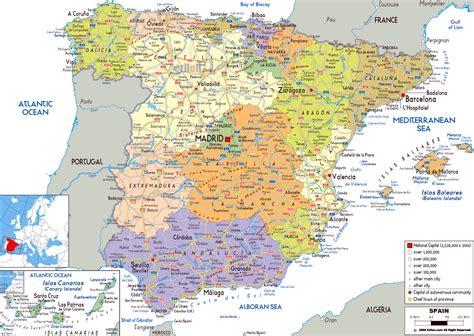 grande mapa politico  administrativo de espana  carreteras
