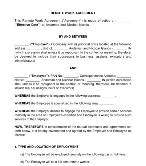 remote work agreement sample template word