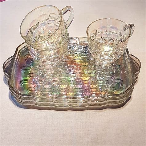 Federal Glass Iridescent Cup And Plate Set 1960 S Plate Sets