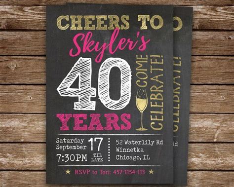40th Birthday Invitation For Woman Cheers To 40 Years Birthday Invite