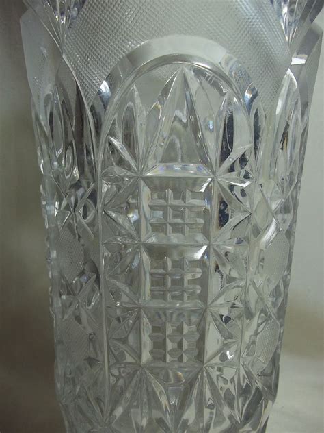 Vintage Large Leaded Crystal Vase Cut Glass Clear Decorative Elegant Etched