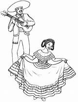 Mexican Coloring Pages Dress Dancing Girl Lady Drawing Color Culture Dance Traditional Mexico Costume Spanish Sheets Dresses Kids Wearing Fiesta sketch template