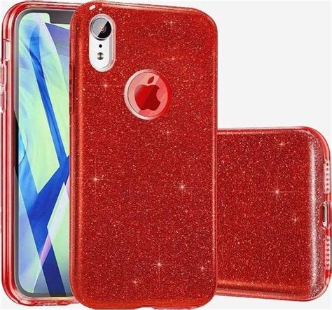 apple iphone xr  cover telefoonhoesje rood tpu hoesje glitter bolcom