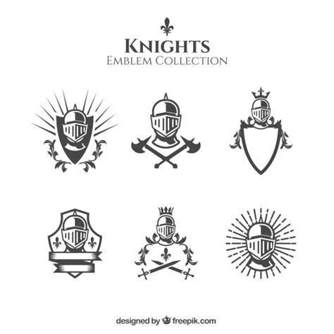 elegant black and white knight emblems vector free download knight