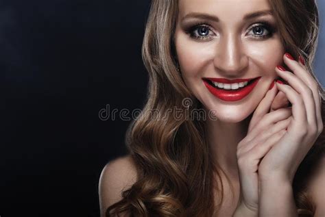 Portrait Of Happy Beautiful Blonde Model Girl With Bright