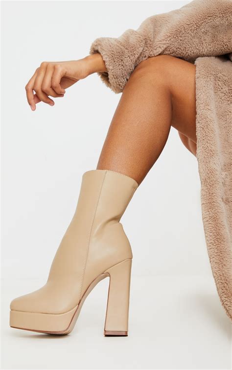 nude platform ankle boots shoes prettylittlething