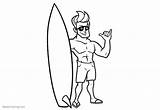 Coloring Surfboard Line Man Pages Sunglass Printable Kids Template Adults sketch template