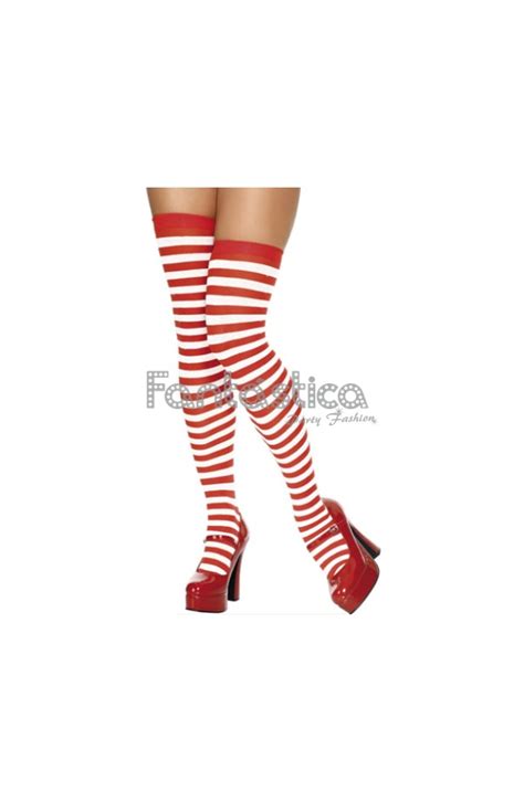 Red And White Striped Stockings For Women