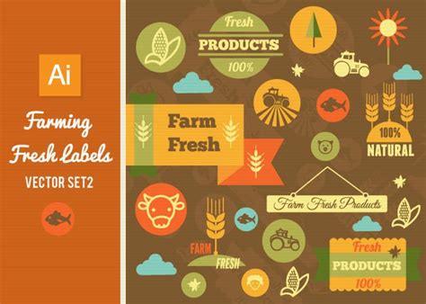 farming fresh labels set  designious