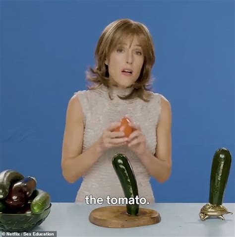 gillian anderson performs sex act on a courgette in very