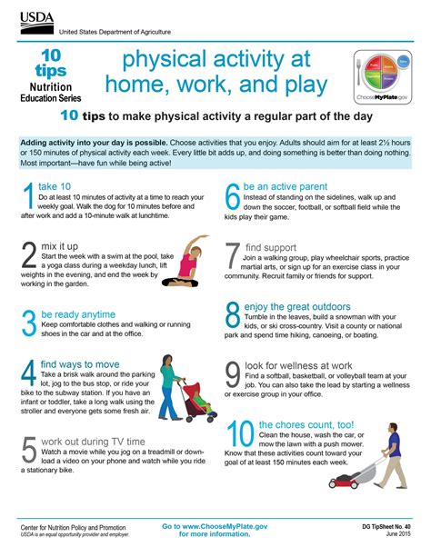 physical activity  home work  play  tips nutrition education series