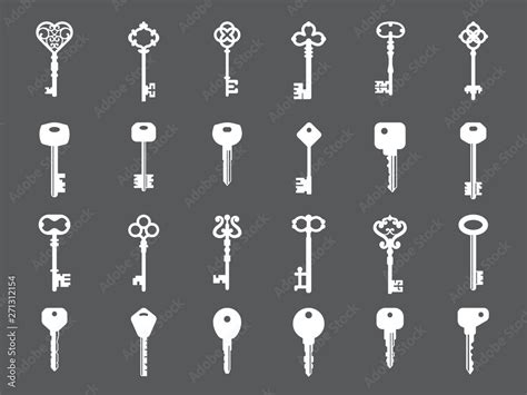 key collection retro  modern house key silhouettes vector template