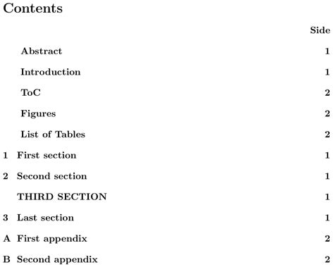 table  contents list  appendices  toc tex latex stack exchange