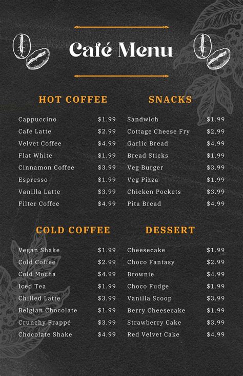 coffee shop menu template