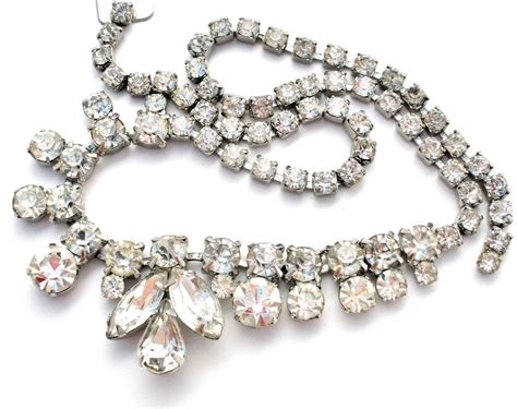 vintage weiss clear rhinestone necklace joyas