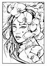 Geisha Coloring Pages Adults Print Japanese Japan Adult Woman Color Face Drawing Printable Magnificient Directly Pure Book Oriental Getdrawings Theme sketch template