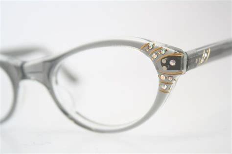 unused gray rhinestone cat eye glasses vintage cateye etsy cat eye