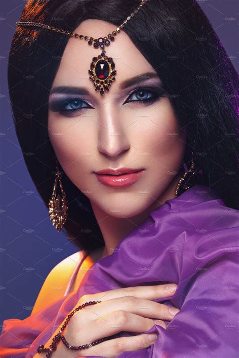 beautiful girl with arabic makeup high quality beauty and fashion stock