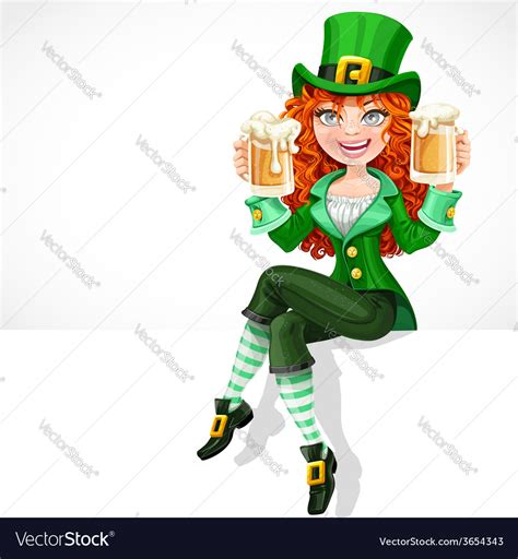 Beautiful Red Haired Girl Leprechaun Sitting On Vector Image