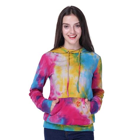 2018 Autumn Handmade Tie Dye Hoodies Gradient Rainbow Sweatshirts Women