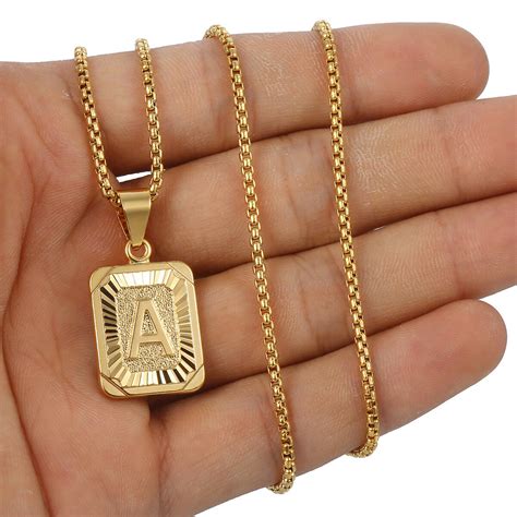womens mens gold plated initial   letter pendant necklace steel chain ebay