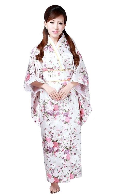 cns kimono robe [ white cherry blossoms design ] japanese traditional