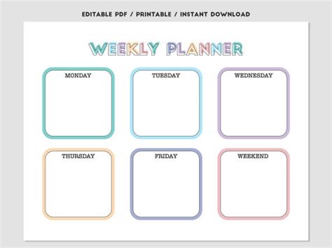 editable kids weekly planner printable weekly planner etsy