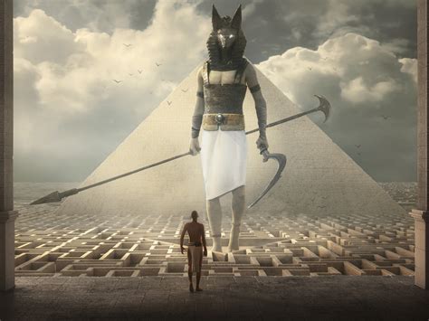 Egypt Warrior Illustration Anubis Pyramid Fantasy Art