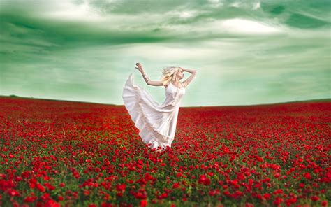壁紙 ダンスの女の子、ポピー、赤い花畑 1920x1200 hd 無料の