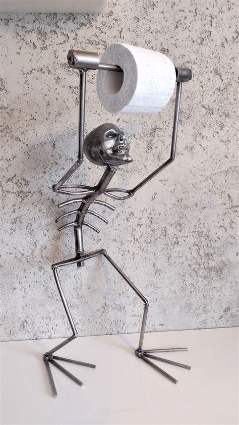 metal toilet paper holder skeleton skull  cm bathroom etsy