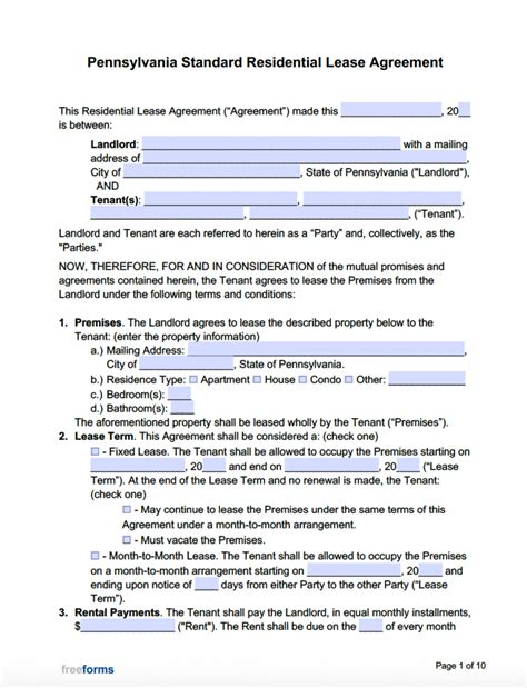 pennsylvania standard residential lease agreement template