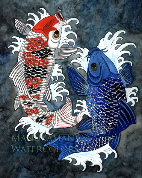 koi fish print   japanese styled watercolor  damon crook etsy