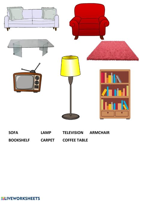 living room objects worksheet