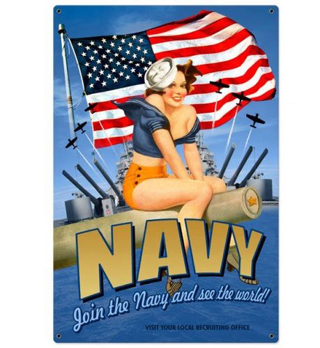 Retro Army Pinup Metal Sign 24 X 36 Inches
